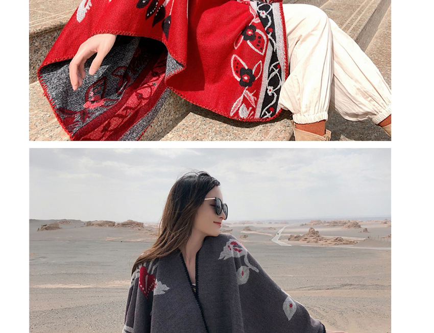 Fashion Dark Red Split Thick Warm Cashmere Cloak Shawl,knitting Wool Scaves