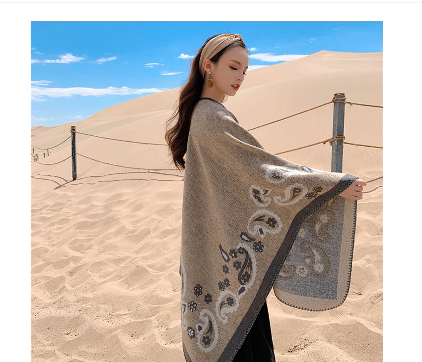 Fashion Khaki Jacquard Cashmere Split Shawl,knitting Wool Scaves