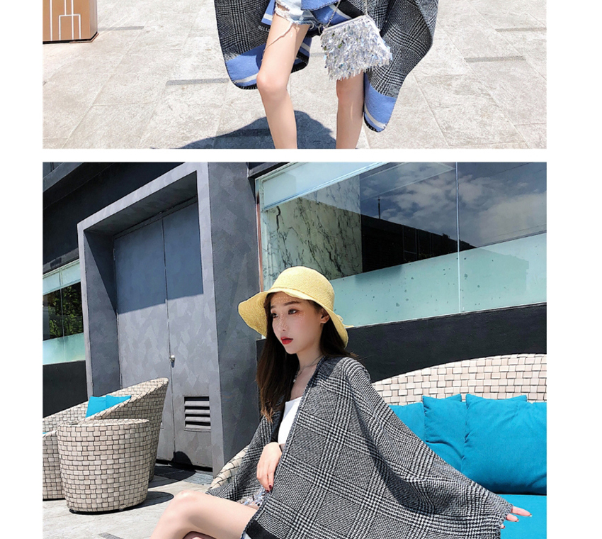 Fashion Blue Border Thick Warm Cashmere Contrast Split Shawl,knitting Wool Scaves