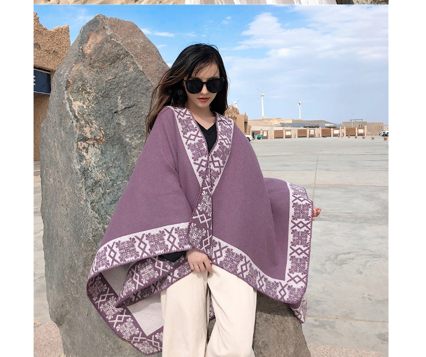 Fashion Taro Purple Cashmere Padded Jacquard Cloak Coat,knitting Wool Scaves