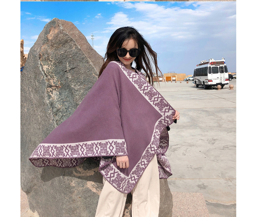 Fashion Taro Purple Cashmere Padded Jacquard Cloak Coat,knitting Wool Scaves