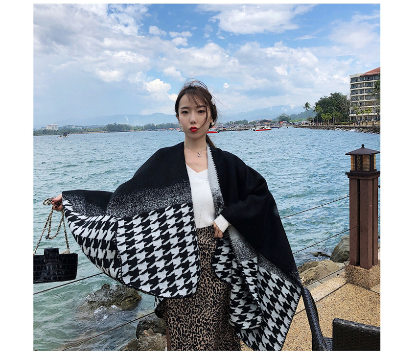 Fashion Gradient Houndstooth Gradient Houndstooth Split Shawl,knitting Wool Scaves