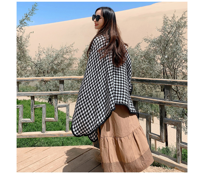 Fashion Lattice Houndstooth Warm Thick Knitted Cashmere Split Shawl,knitting Wool Scaves