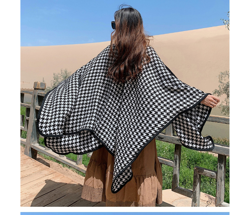 Fashion Lattice Houndstooth Warm Thick Knitted Cashmere Split Shawl,knitting Wool Scaves