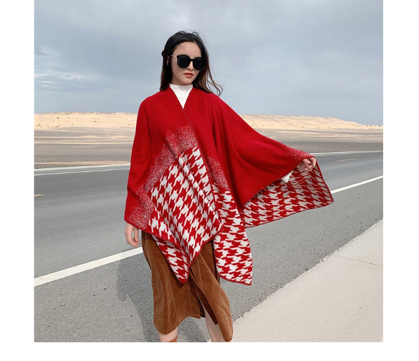 Fashion Scarlet Houndstooth Warm Thick Knitted Cashmere Split Shawl,knitting Wool Scaves