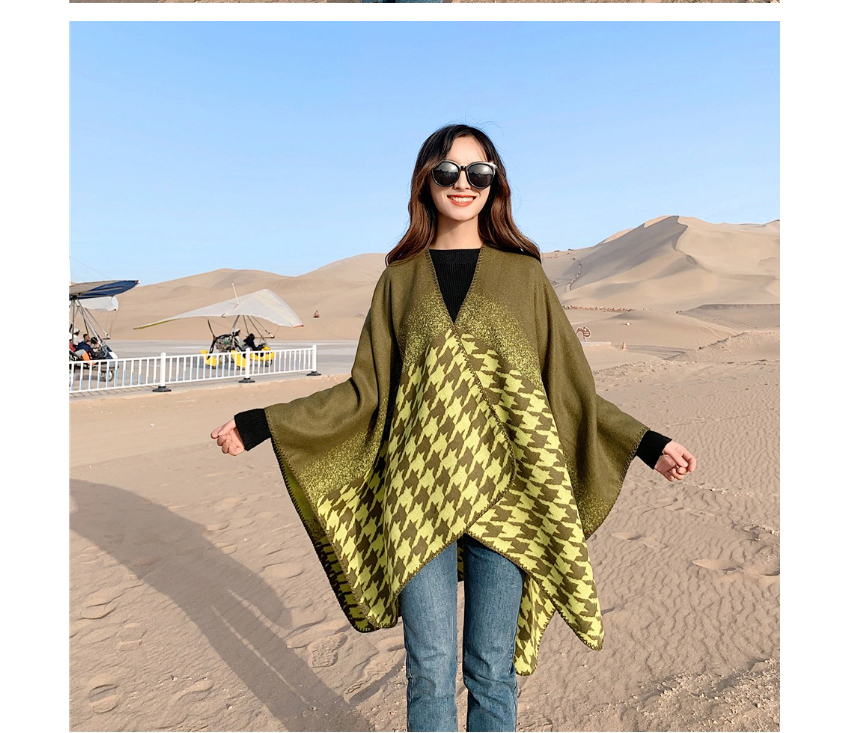 Fashion Army Green Houndstooth Warm Thick Knitted Cashmere Split Shawl,knitting Wool Scaves