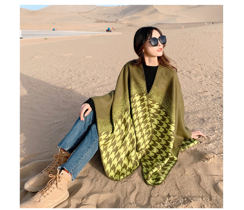 Fashion Army Green Houndstooth Warm Thick Knitted Cashmere Split Shawl,knitting Wool Scaves