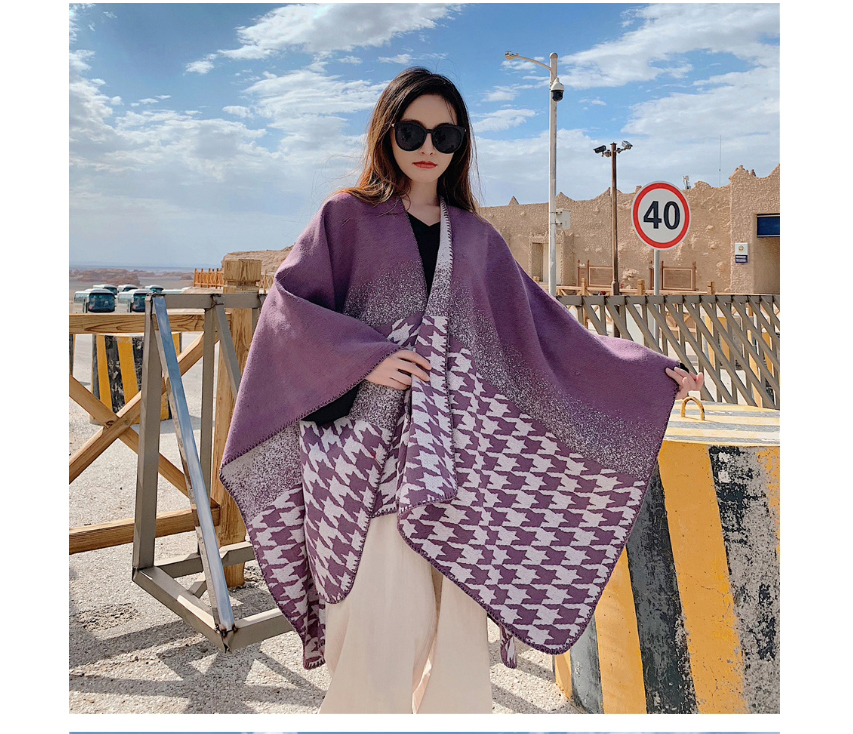 Fashion Taro Purple Houndstooth Warm Thick Knitted Cashmere Split Shawl,knitting Wool Scaves