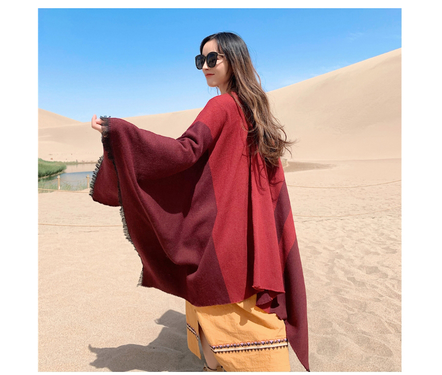 Fashion Wine Red Thick Knitted Cashmere Slit Long Shawl,knitting Wool Scaves