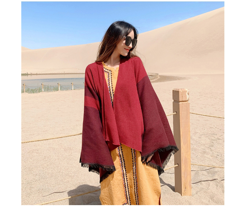 Fashion Wine Red Thick Knitted Cashmere Slit Long Shawl,knitting Wool Scaves