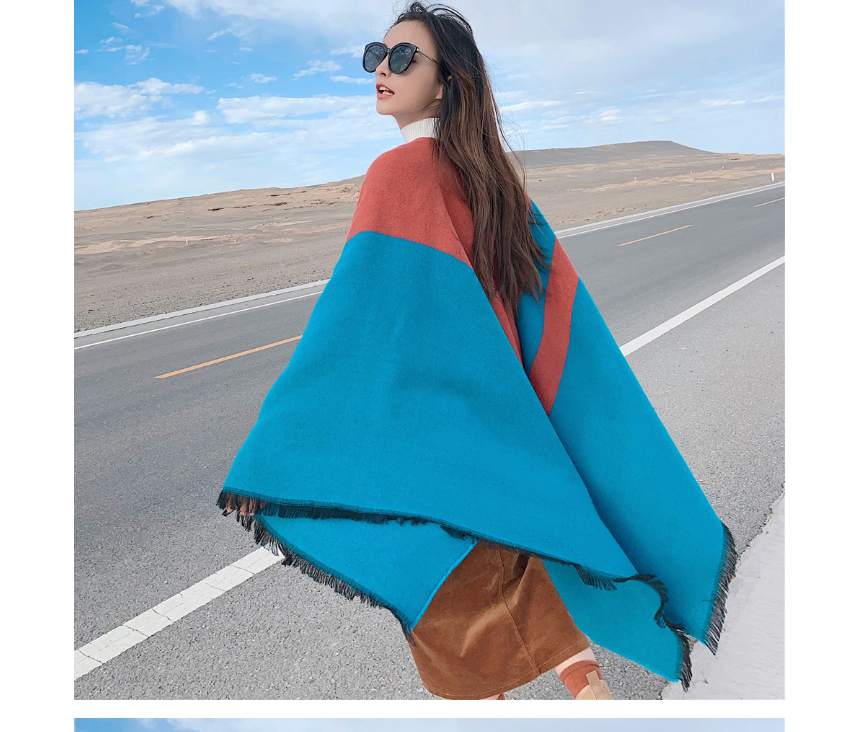 Fashion Water Blue Thick Knitted Cashmere Slit Long Shawl,knitting Wool Scaves