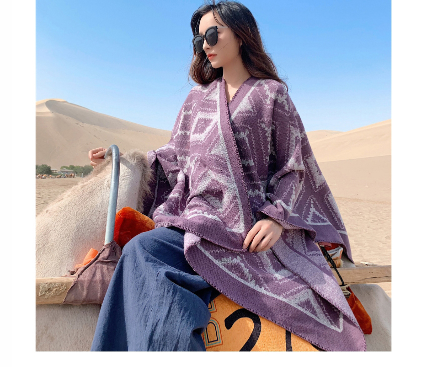 Fashion Light Purple Large Diamond-shaped Imitation Cashmere Split Long Shawl,knitting Wool Scaves