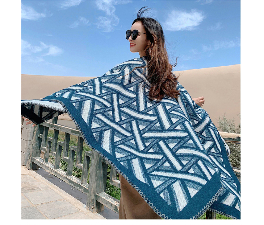 Fashion Khaki Split Geometric Jacquard Knitted Cashmere Cape Shawl,knitting Wool Scaves