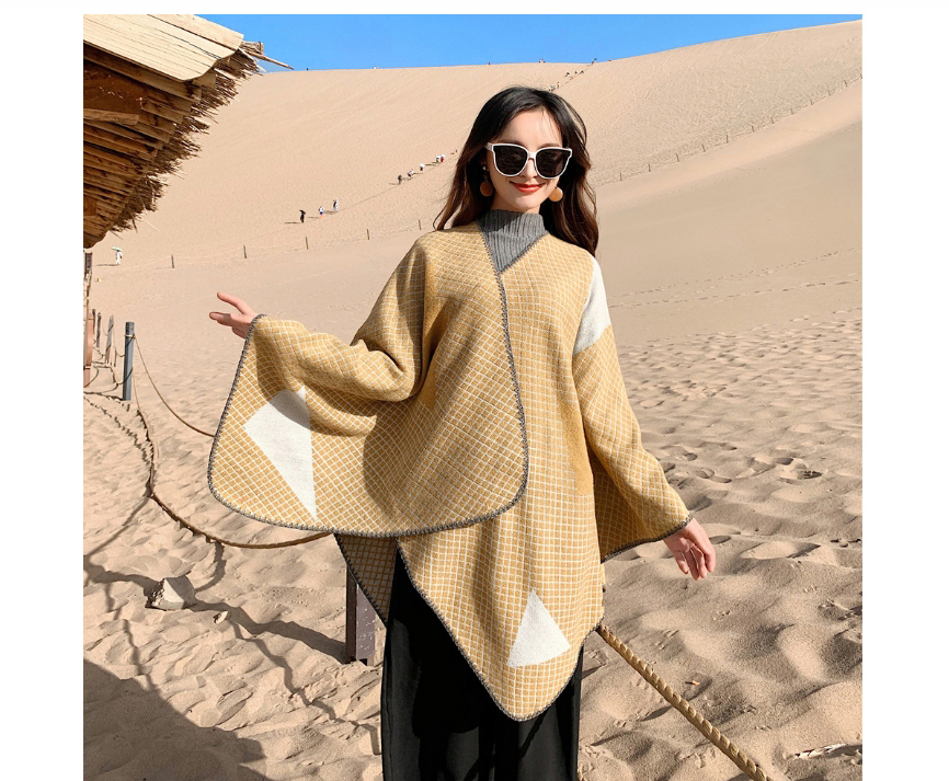 Fashion Khaki Imitation Cashmere Plaid Thick Warm Cloak Shawl,knitting Wool Scaves