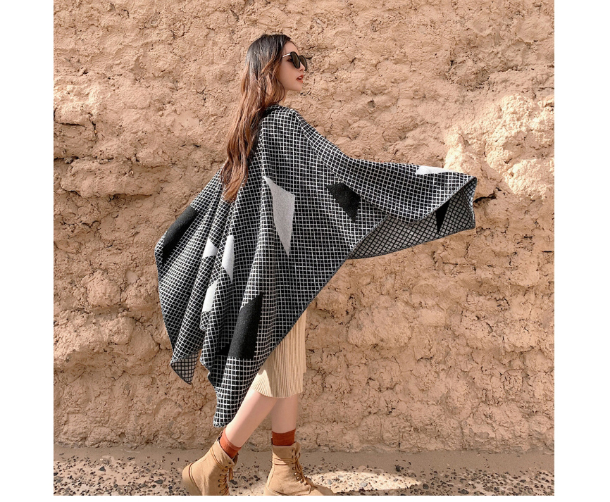 Fashion Gray Imitation Cashmere Plaid Thick Warm Cloak Shawl,knitting Wool Scaves