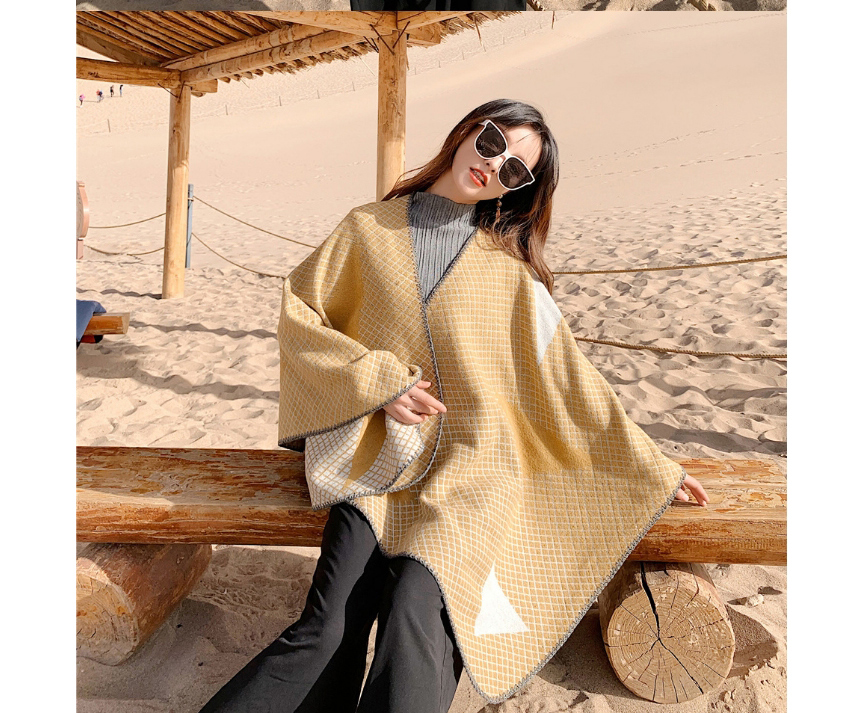 Fashion Gray Imitation Cashmere Plaid Thick Warm Cloak Shawl,knitting Wool Scaves