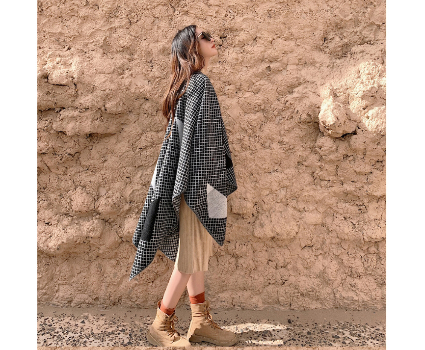 Fashion Khaki Imitation Cashmere Plaid Thick Warm Cloak Shawl,knitting Wool Scaves