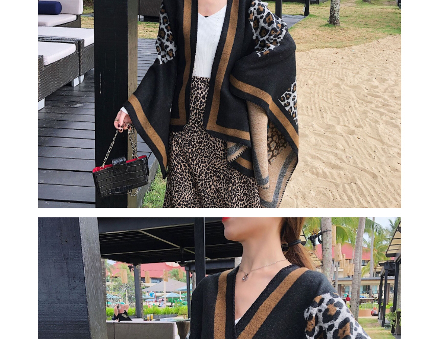 Fashion Rectangular Leopard Leopard Print Poncho Thickened Imitation Cashmere Cape Shawl,knitting Wool Scaves