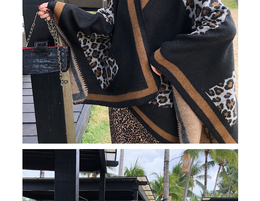 Fashion Rectangular Leopard Leopard Print Poncho Thickened Imitation Cashmere Cape Shawl,knitting Wool Scaves
