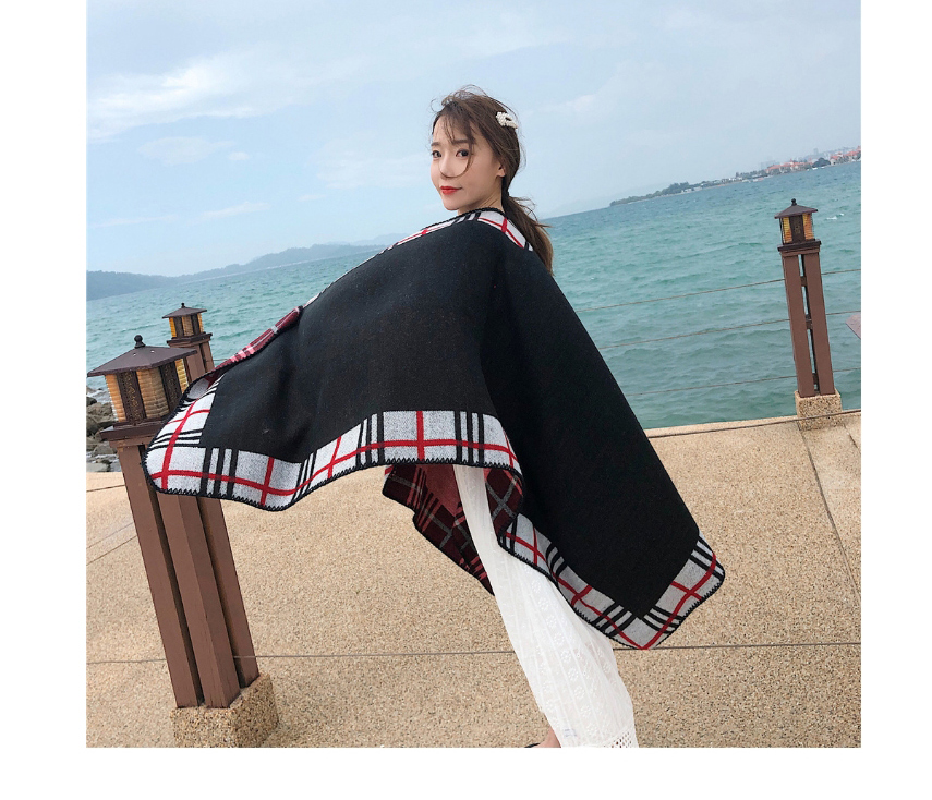 Fashion Check Edge Black Thick Plaid Contrast Color Shawl Cloak,knitting Wool Scaves