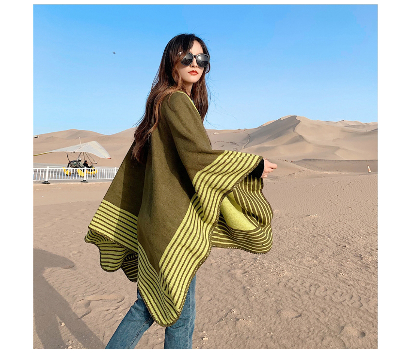 Fashion Army Green Thick Knitted Cashmere Stripe Slit Long Shawl,knitting Wool Scaves