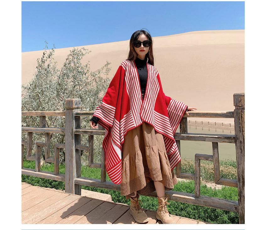 Fashion Scarlet Thick Knitted Cashmere Stripe Slit Long Shawl,knitting Wool Scaves