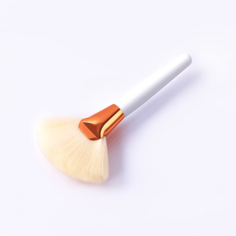 Fashion Single White Handle Big Fan Color Makeup Brush With Wooden Handle And Aluminum Tube Nylon Hair,Beauty tools