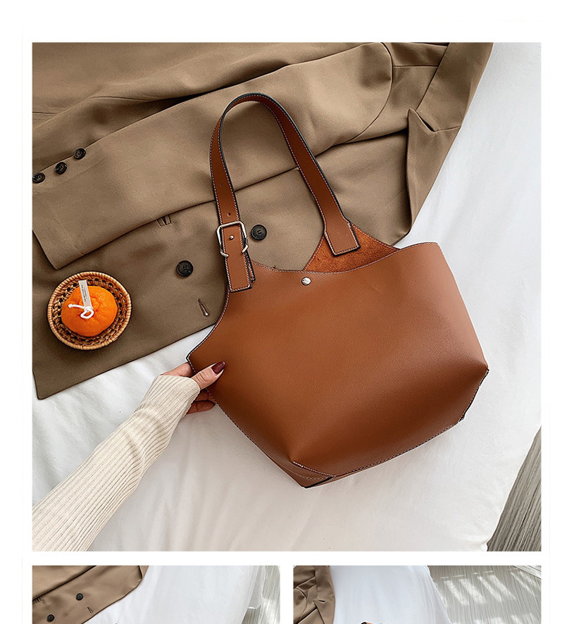 Fashion Brown Contrasting Color Balloon Wide Shoulder Strap One-shoulder Picture Bag,Messenger bags
