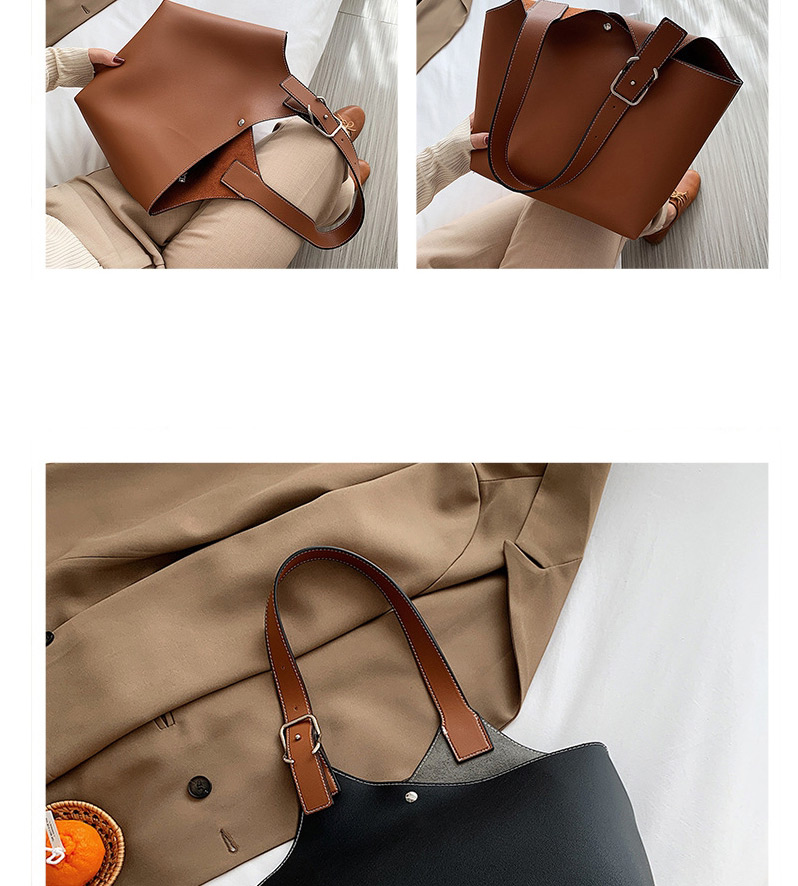 Fashion Brown Contrasting Color Balloon Wide Shoulder Strap One-shoulder Picture Bag,Messenger bags