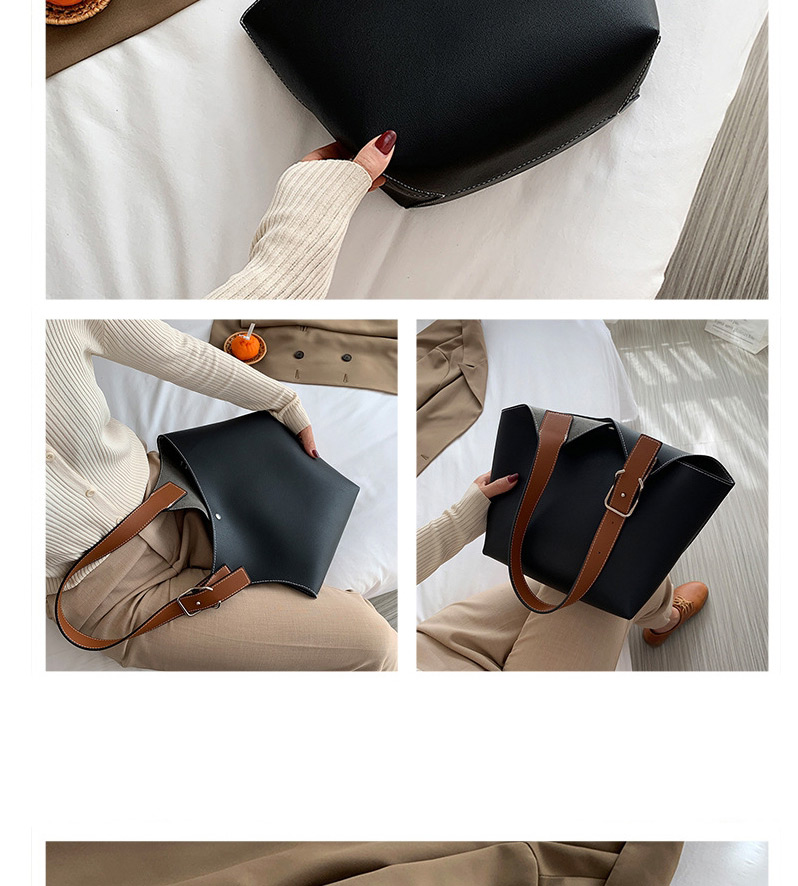 Fashion Black Contrasting Color Balloon Wide Shoulder Strap One-shoulder Picture Bag,Messenger bags