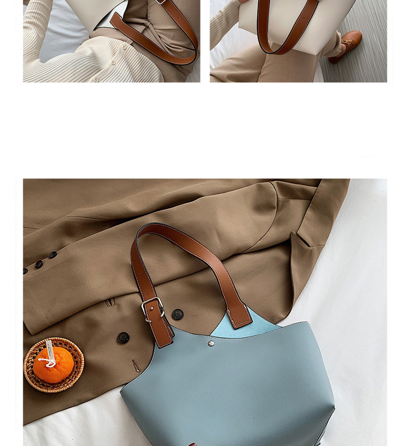 Fashion Blue Contrasting Color Balloon Wide Shoulder Strap One-shoulder Picture Bag,Messenger bags