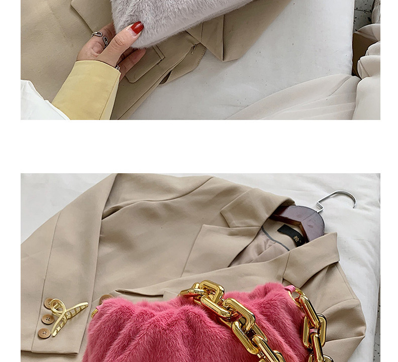 Fashion Pink Furry Thick Chain Pleated Shoulder Bag,Messenger bags