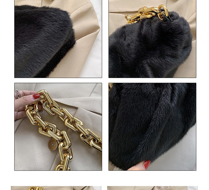 Fashion Black Furry Thick Chain Pleated Shoulder Bag,Messenger bags