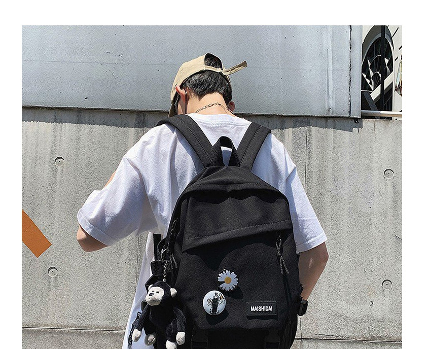 Fashion Black Buckle Letter Sticker Flap Backpack,Backpack