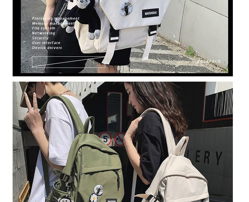 Fashion Light Green Logo Flap Backpack With Buckle,Backpack