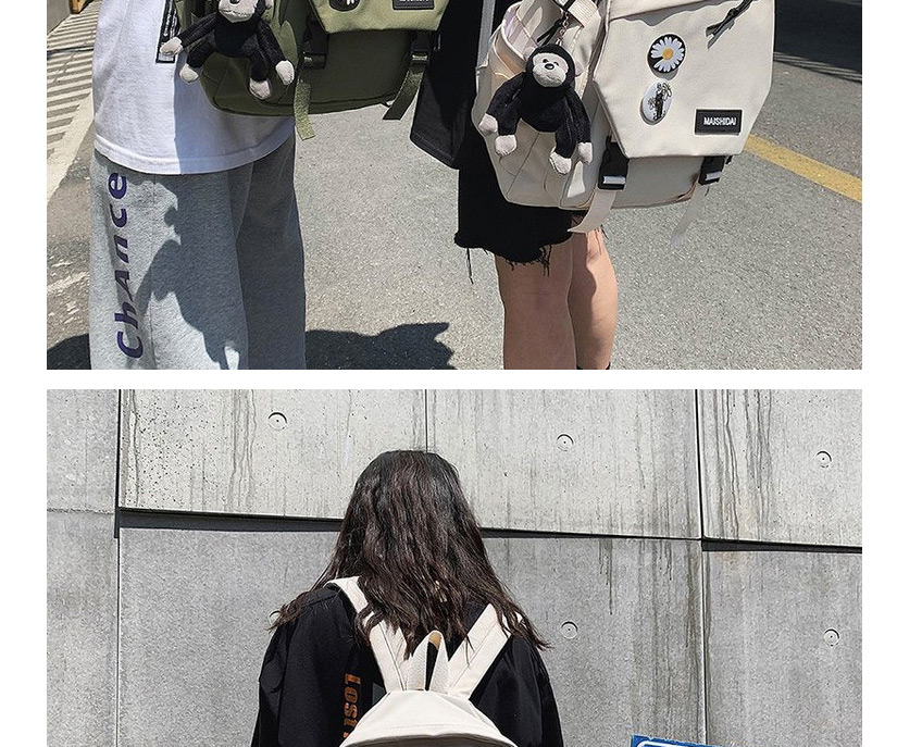Fashion White Buckle Letter Sticker Flap Backpack,Backpack