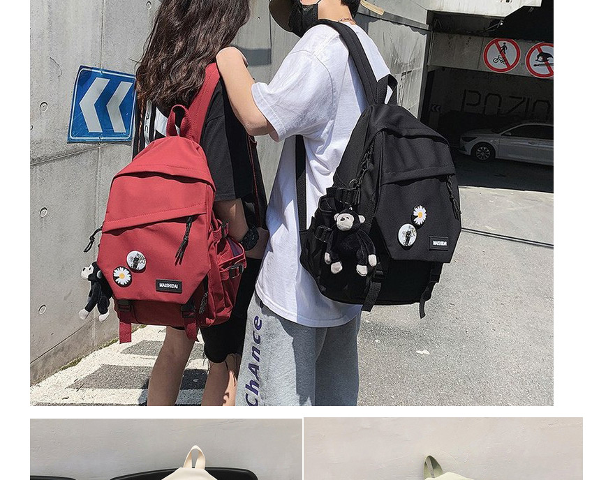 Fashion Red Wine Logo Flap Backpack With Buckle,Backpack
