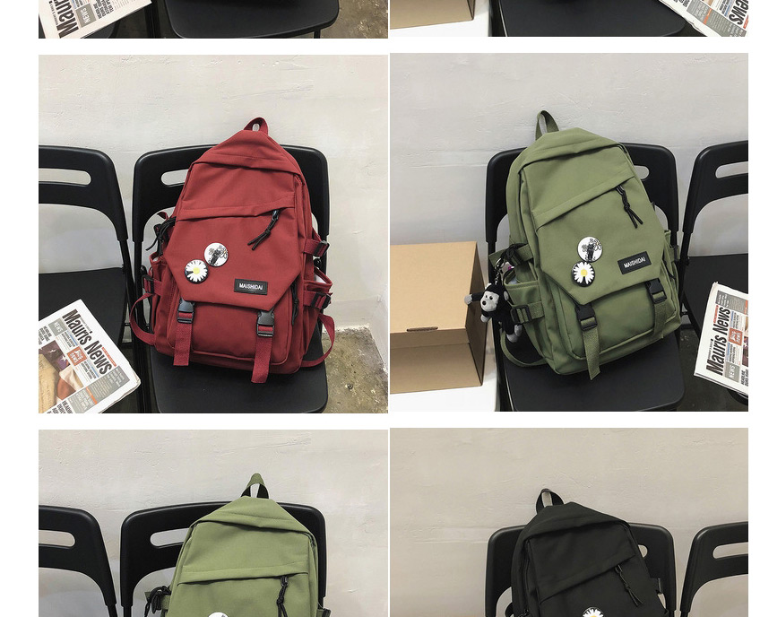 Fashion Light Green Plus Pendant Logo Flap Backpack With Buckle,Backpack