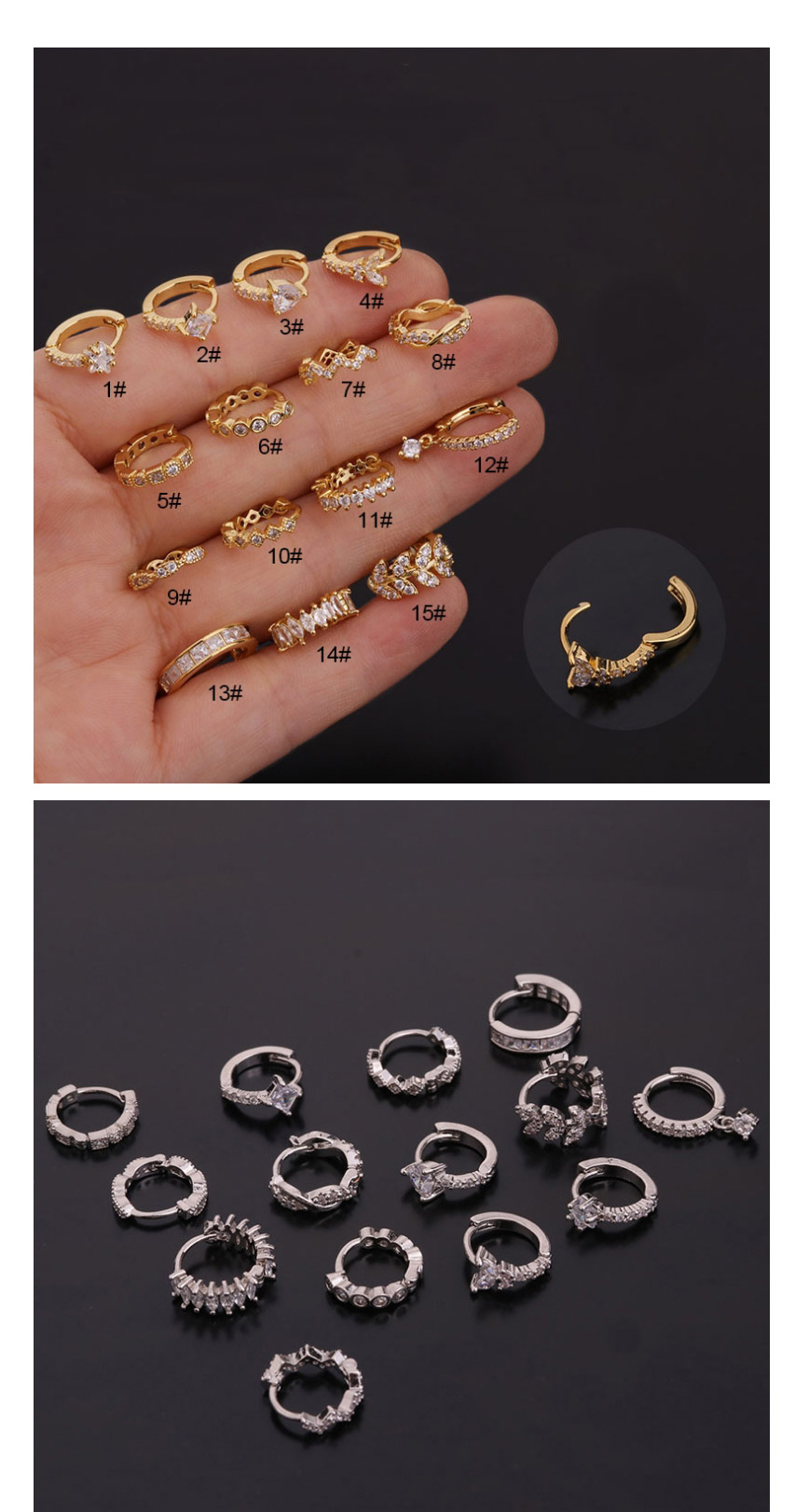 Fashion 11#gold Color Round Geometric Inlaid Zircon Stainless Steel Earrings (1pcs),Earrings