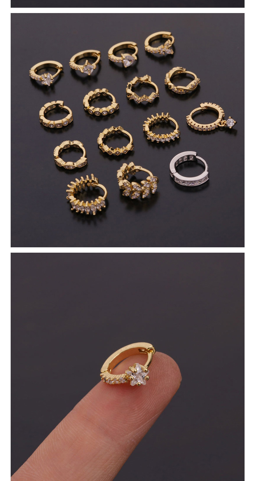 Fashion 9#gold Color Round Geometric Inlaid Zircon Stainless Steel Earrings (1pcs),Earrings