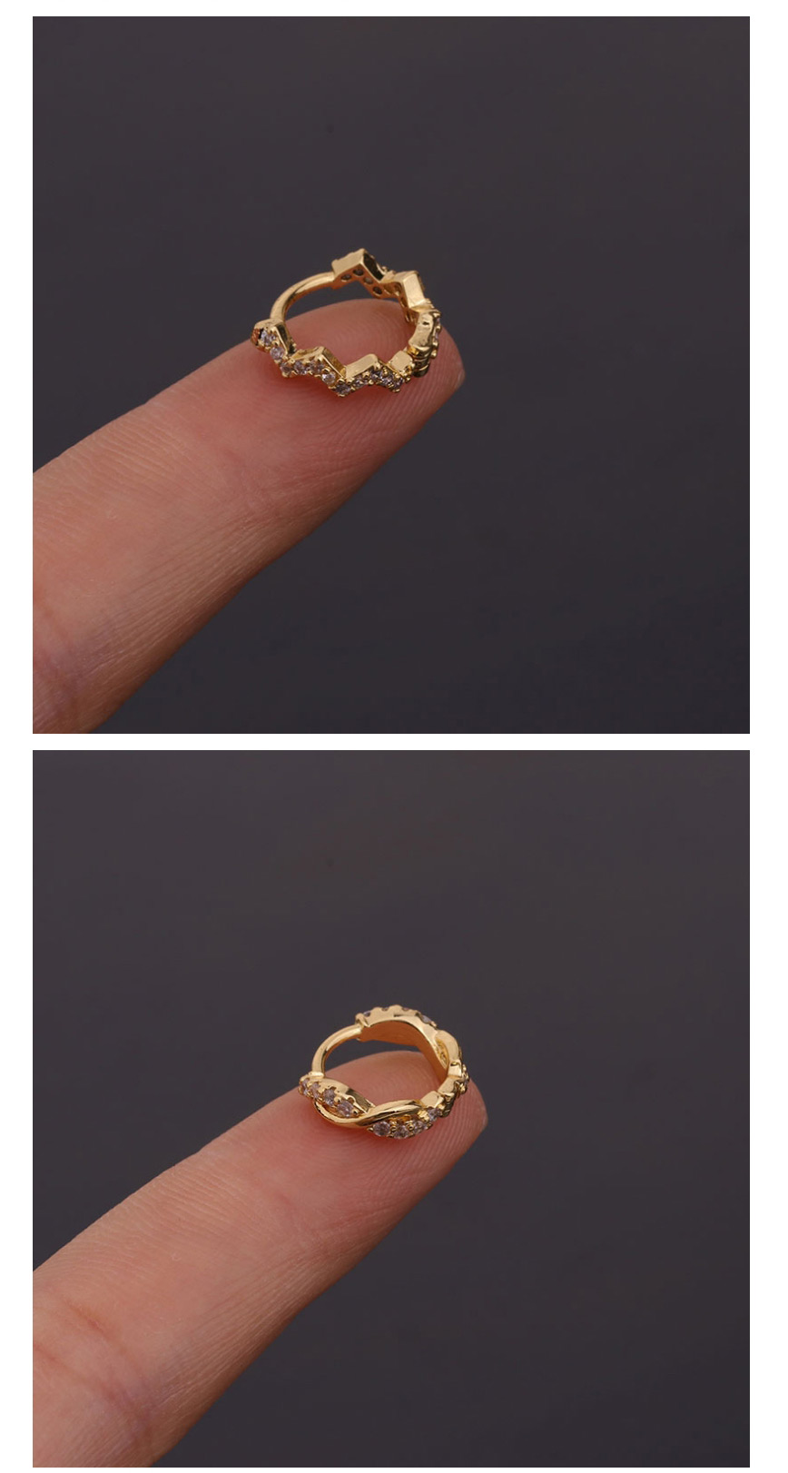 Fashion 7#gold Color Round Geometry Inlaid Zircon Stainless Steel Earrings (1pcs),Earrings