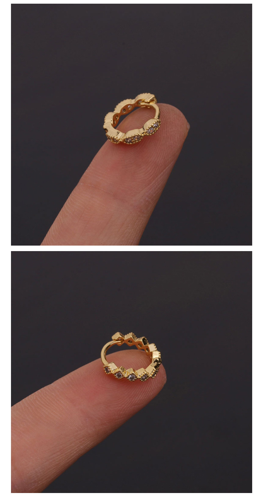 Fashion 1#gold Color Round Geometric Inlaid Zircon Stainless Steel Earrings (1pcs),Earrings