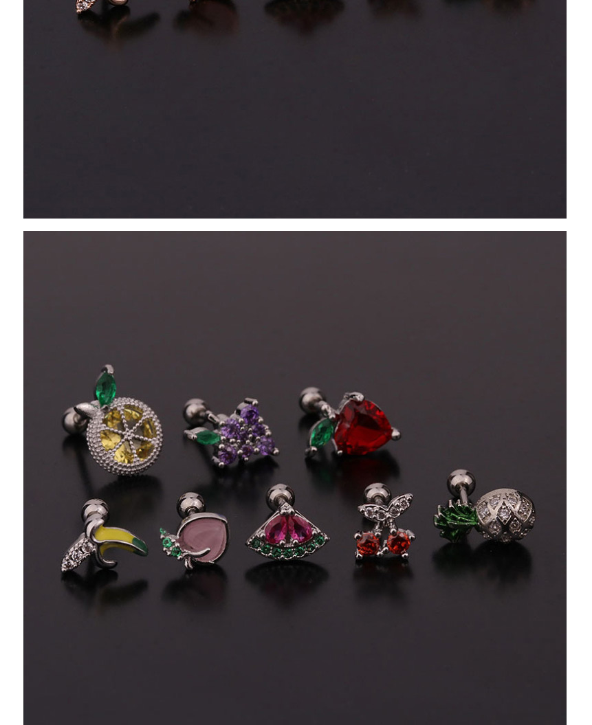 Fashion 1#silver Color Fruit Inlaid Zircon Stainless Steel Thread Geometric Earrings,Earrings