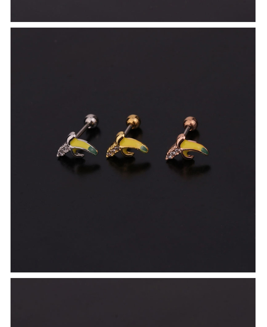 Fashion 5#gold Color Fruit Inlaid Zircon Stainless Steel Threaded Geometric Earrings,Earrings