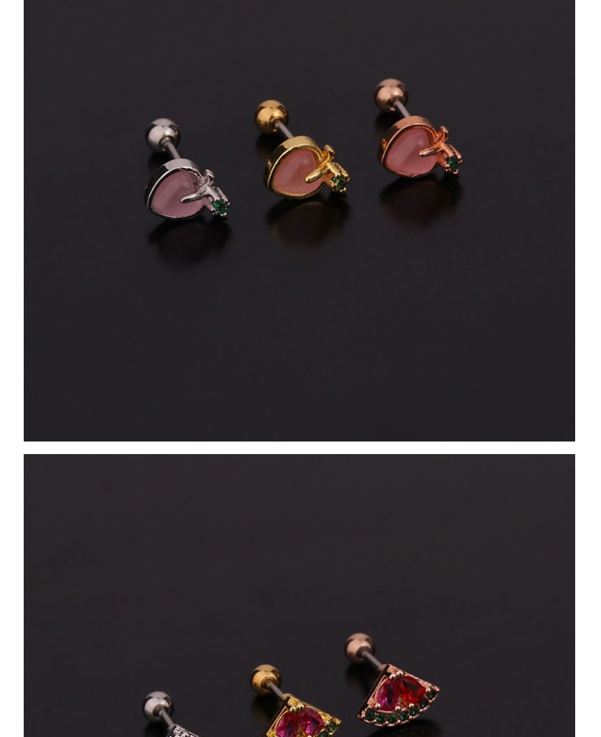 Fashion 8#silver Color Fruit Inlaid Zircon Stainless Steel Thread Geometric Earrings,Earrings