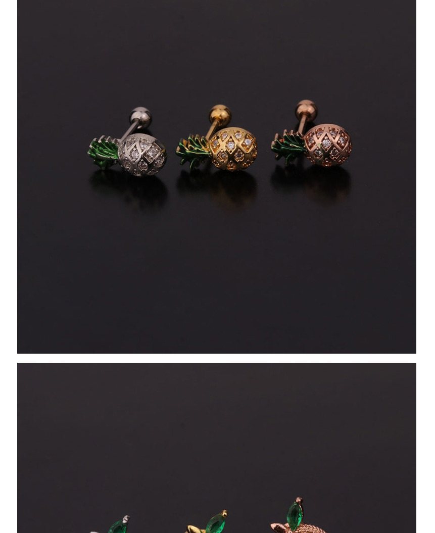 Fashion 4#silver Color Fruit Inlaid Zircon Stainless Steel Threaded Geometric Earrings,Earrings