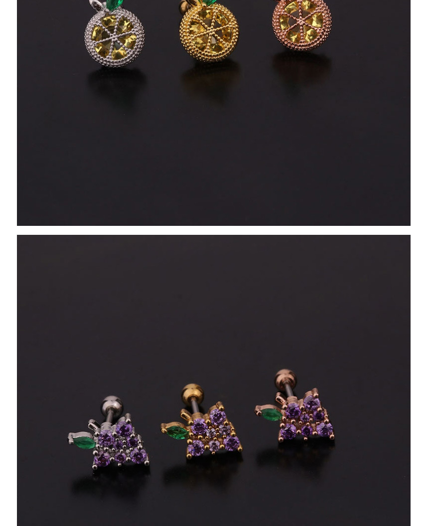 Fashion 6#silver Color Fruit Inlaid Zircon Stainless Steel Threaded Geometric Earrings,Earrings