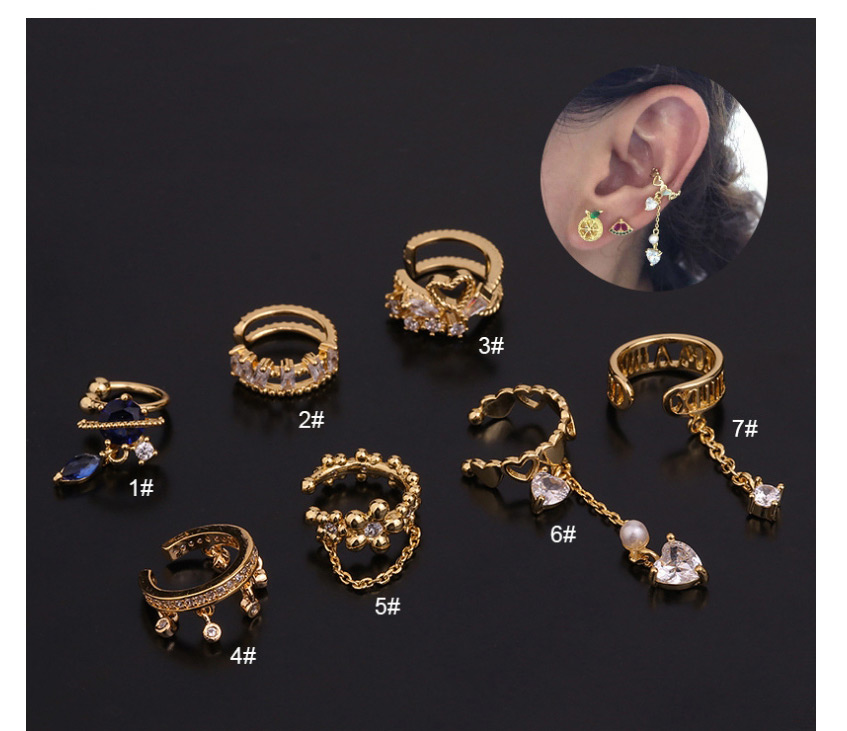 Fashion 4#gold Color U-shaped Geometric Inlaid Zircon Pierced Earrings,Earrings