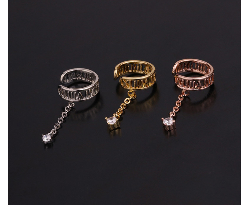 Fashion 6#rose Gold Color U-shaped Geometric Inlaid Zircon Pierced Earrings,Earrings