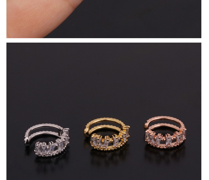 Fashion 1#gold Color U-shaped Geometric Inlaid Zircon Pierced Earrings,Earrings